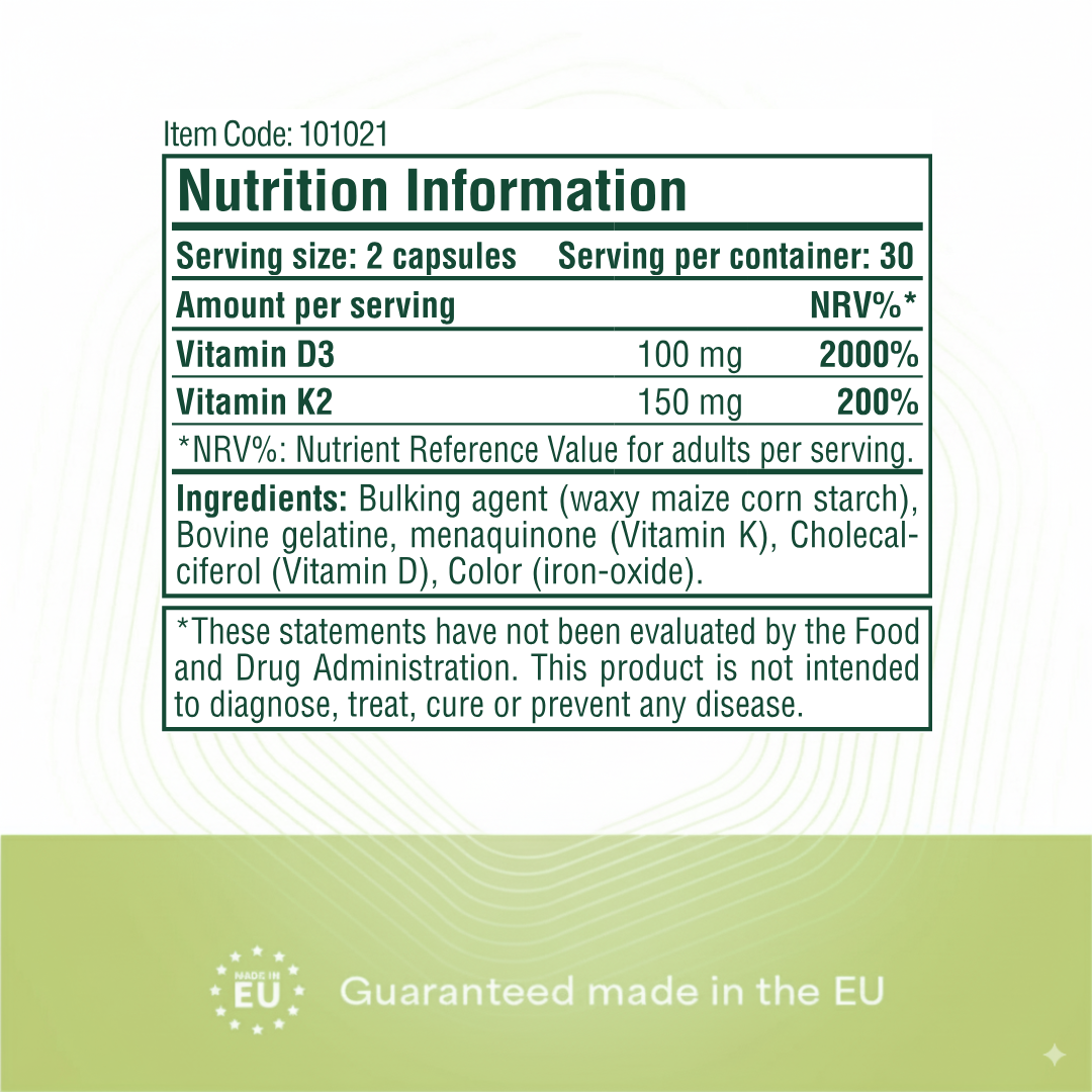 Heyday Essentials: K2+D3 Vitamin (60 Capsules)