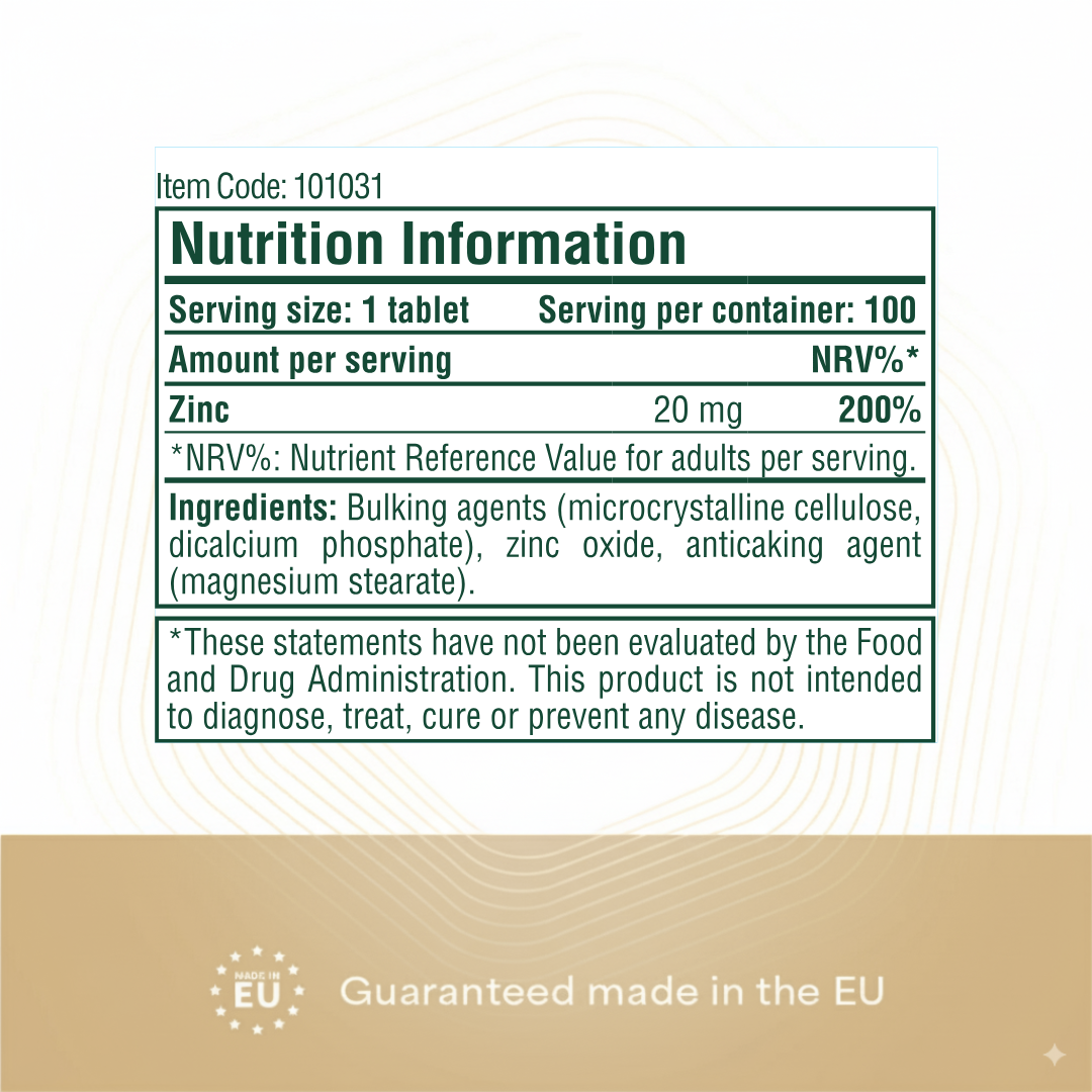 Heyday Essentials: Zinc (20mg, 100 Tablets)