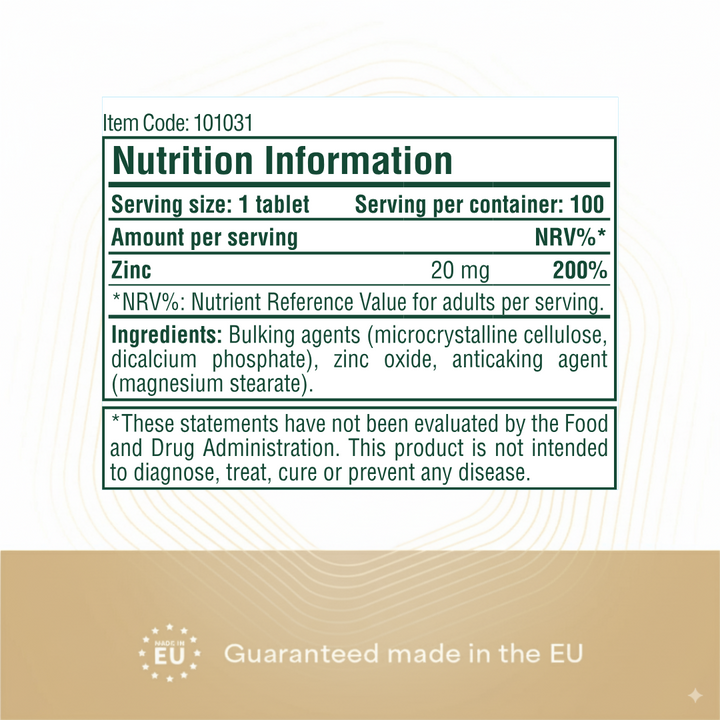 Heyday Essentials: Zinc (20mg, 100 Tablets)